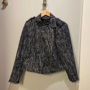 Eloquii woman’s black and white and blue tweed jacket